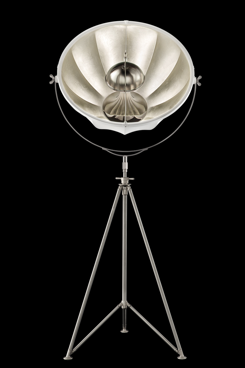 Fortuny Studio 76 floor white & silver lamp with steel tripod