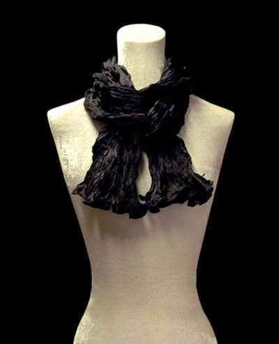 Fortuny crinkled crepe satin black silk scarf