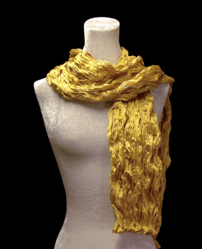 Fortuny crinkled crepe satin gold silk scarf
