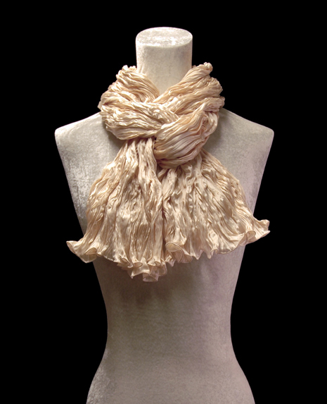 Fortuny crinkled crepe satin ivory silk scarf