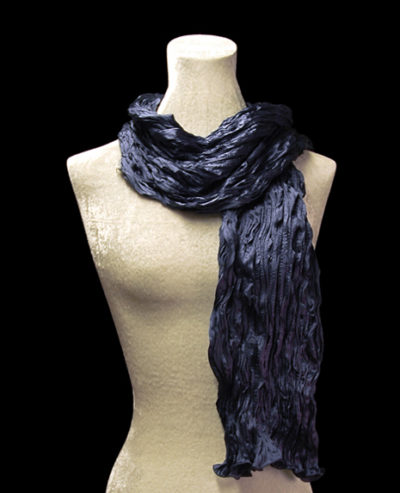 Fortuny crinkled crepe satin navy blue silk scarf