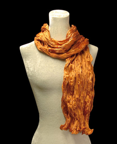 Fortuny crinkled crepe satin orange silk scarf