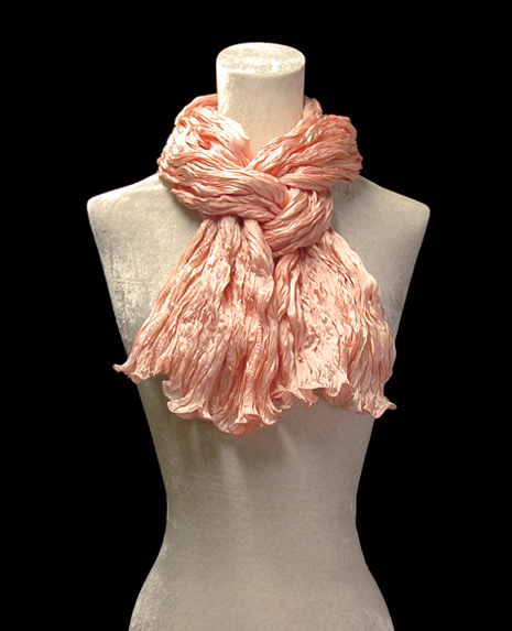 Fortuny crinkled crepe satin peach silk scarf