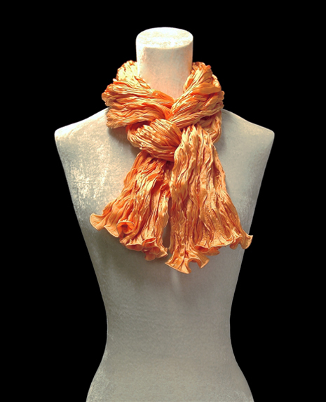 Fortuny crinkled crepe satin silk tangerin orange scarf