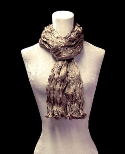 Fortuny crinkled crepe satin smoke brown silk scarf
