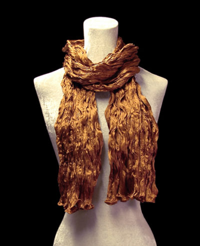 Fortuny crinkled crepe satin tobacco brown silk scarf