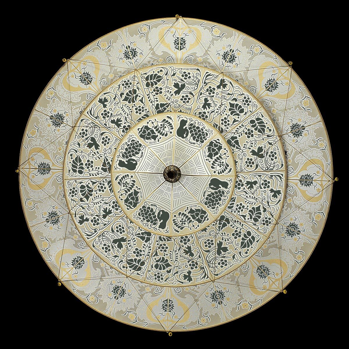 Fortuny Scheherazade 3 tiers floral green silk lamp bottom view