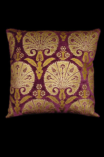 Fortuny Istambul square dark plum printed velvet cushion front