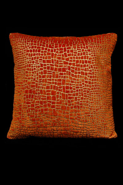 Fortuny Mosaico orange printed velvet square cushion front