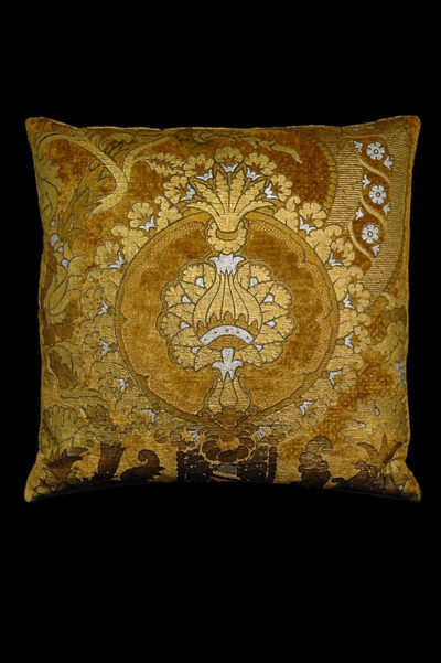 Fortuny San Marco biscuit printed velvet square cushion front