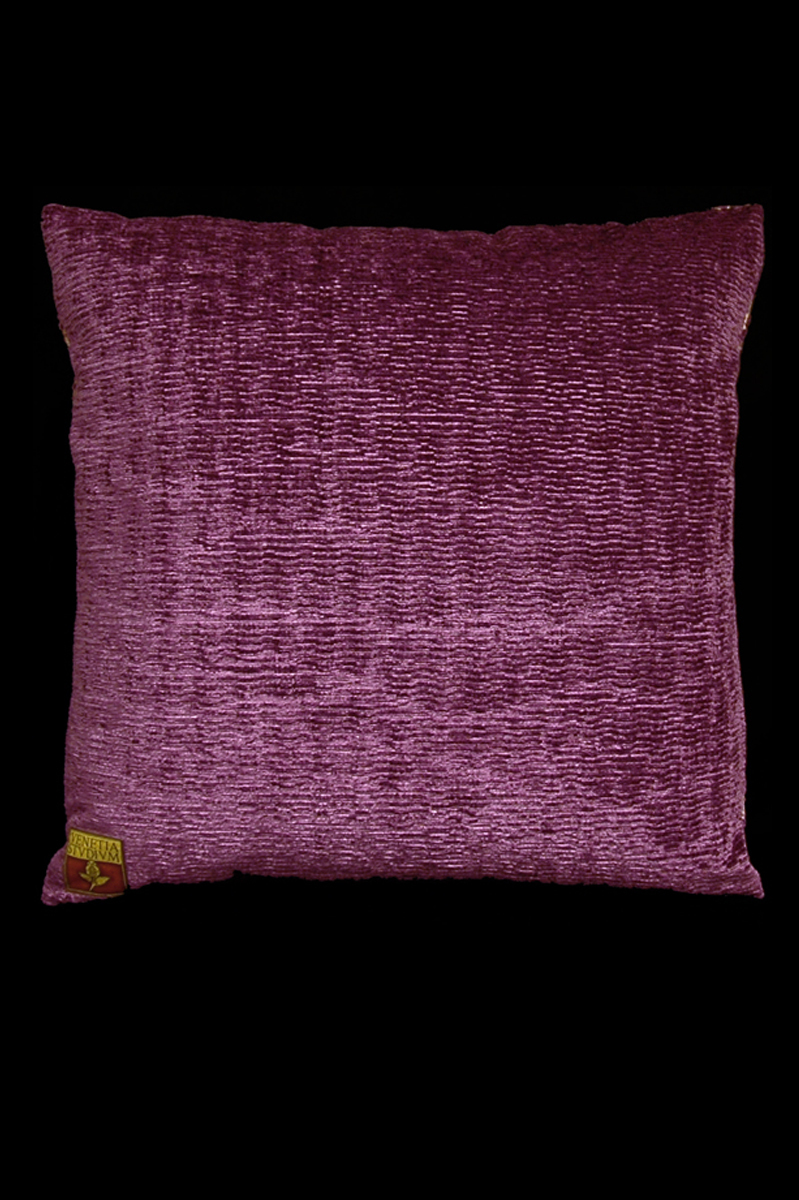 Fortuny Heliantus square dark plum printed velvet cushion back