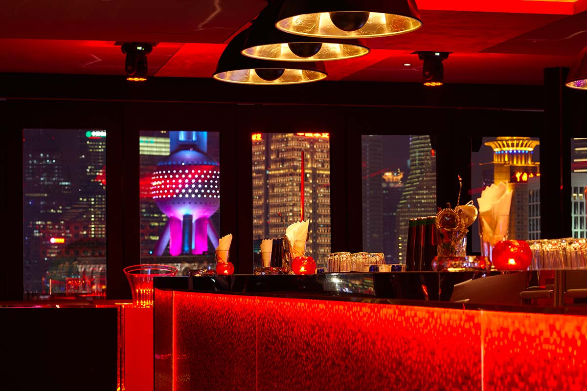 Bar Rouge in Shangai features Fortuny Studio 1907 Cupola lamps