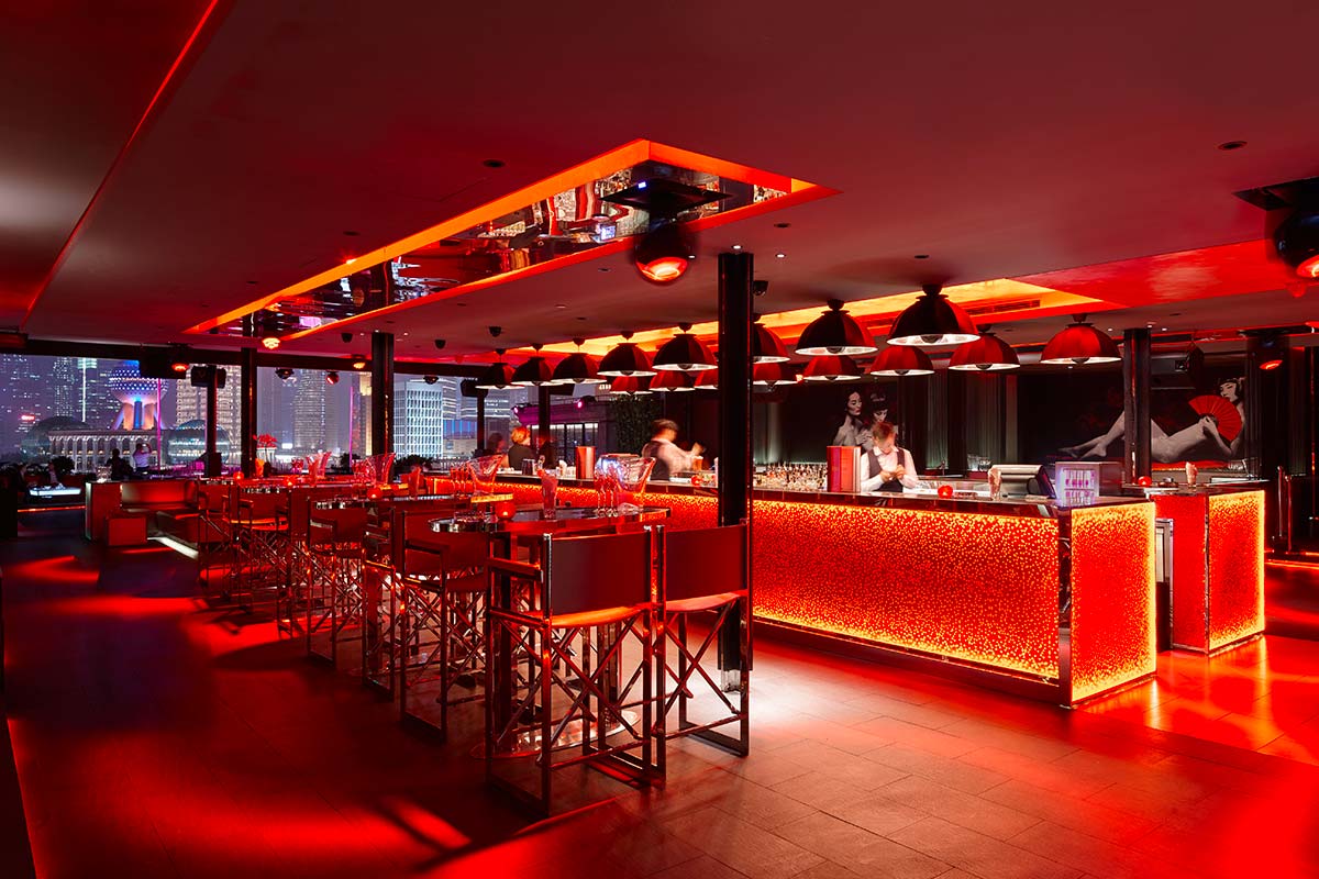 Bar Rouge in Shangai features Fortuny Studio 1907 Cupola lamps 3