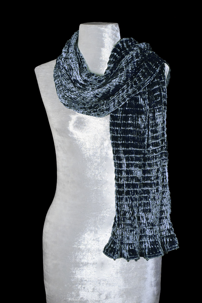 Fortuny blue grey pleated velvet scarf