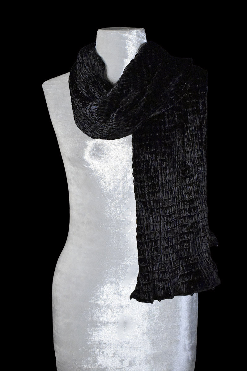 Fortuny black pleated velvet scarf