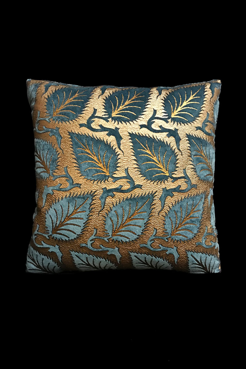 Venetia Studium Heliantus teal blue printed velvet cushion