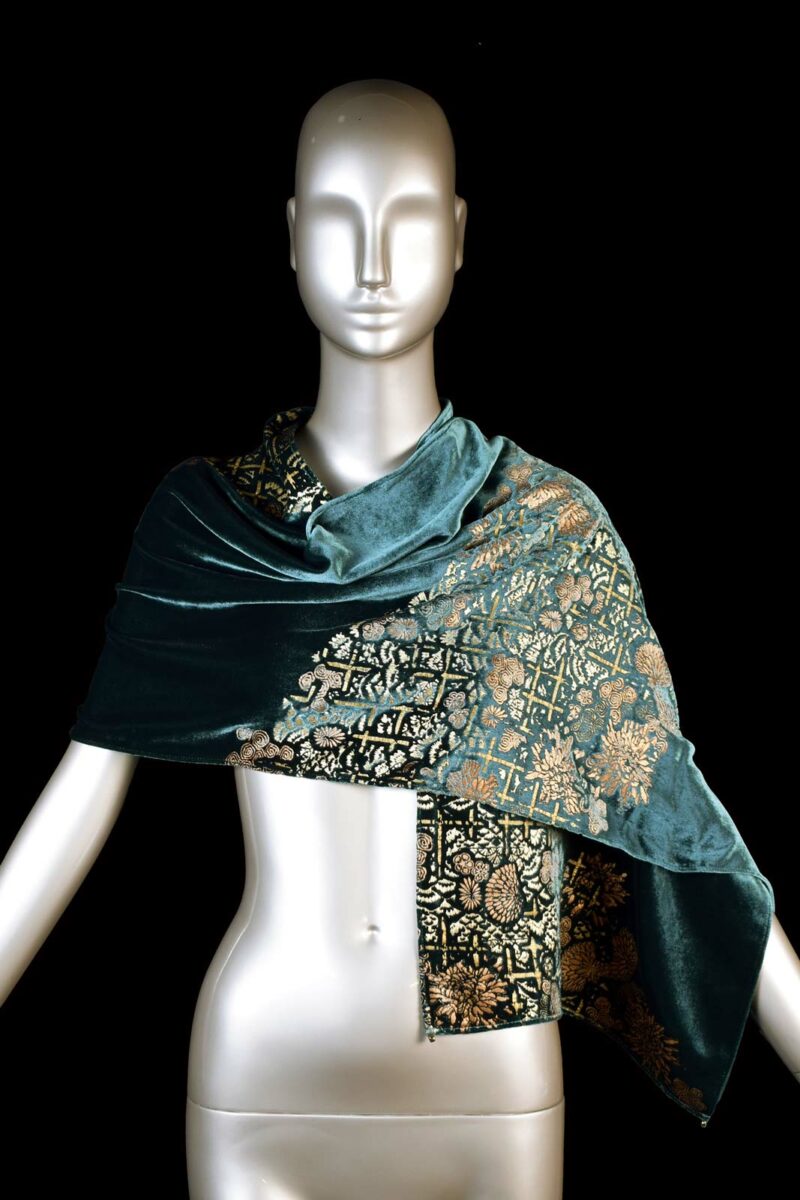 Fortuny printed velvet scarf with Murano glass beads