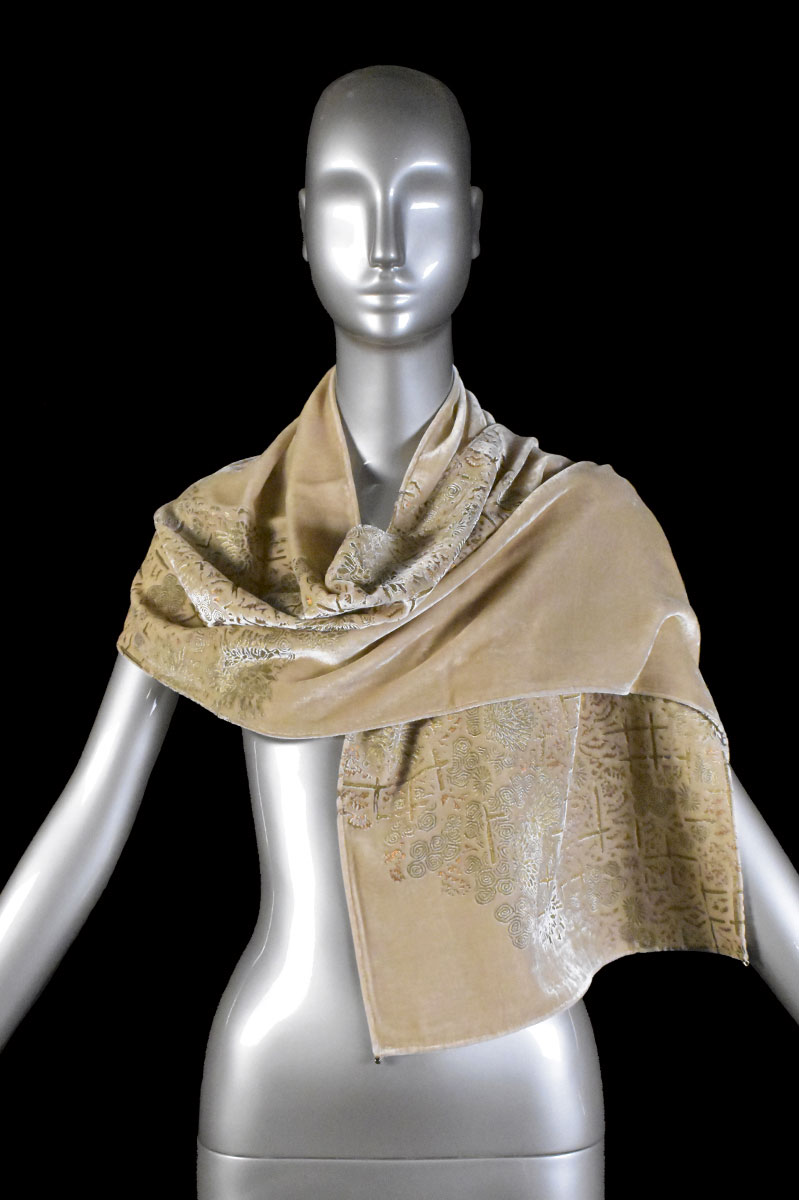 Fortuny printed velvet scarf with Murano glass beads