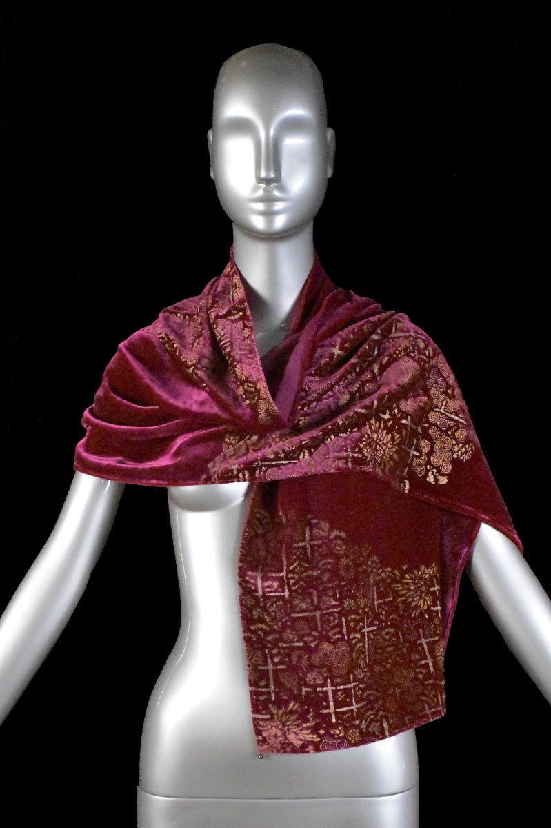 Fortuny printed velvet scarf with Murano glass beads