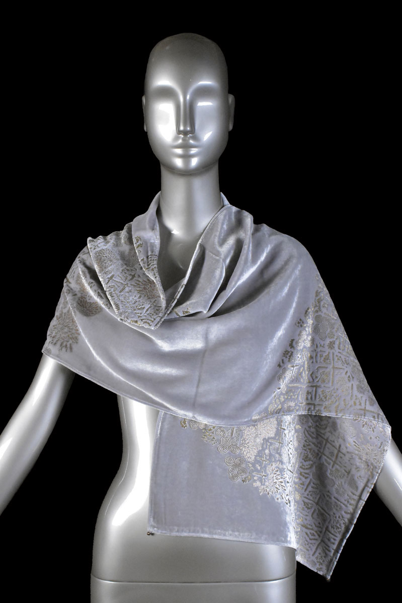 Fortuny printed velvet scarf with Murano glass beads