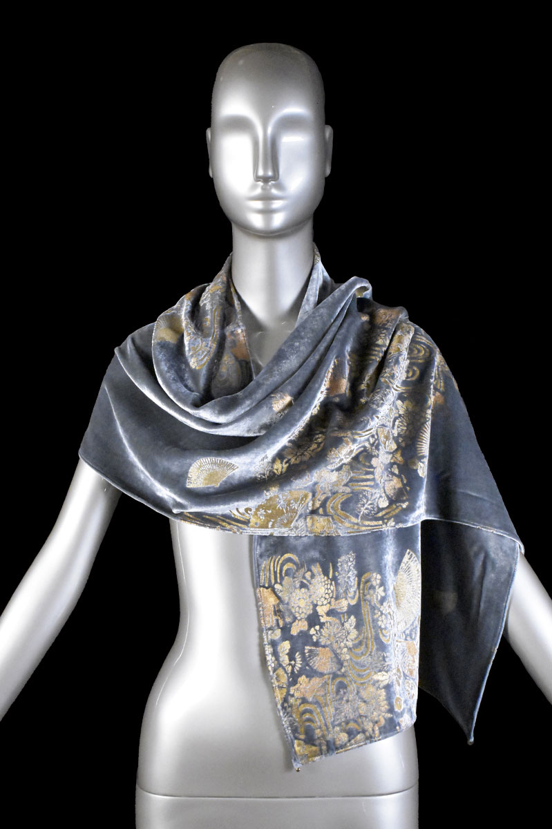 Fortuny printed velvet scarf with Murano glass beads