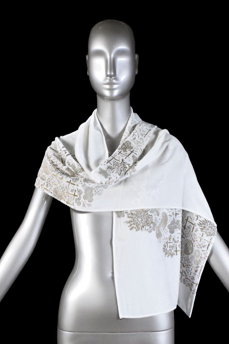 Fortuny printed velvet scarf with Murano glass beads