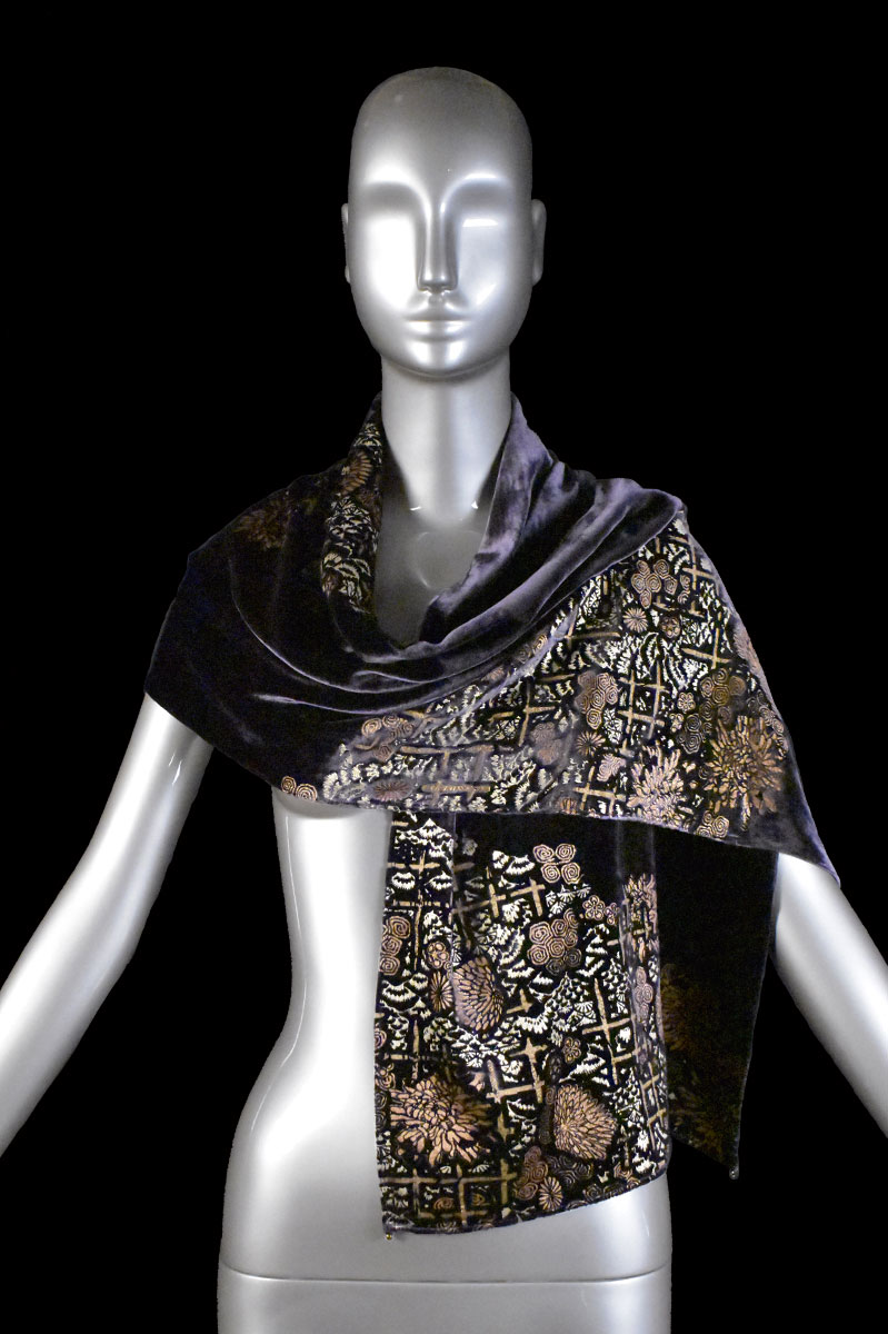 Fortuny printed velvet scarf with Murano glass beads