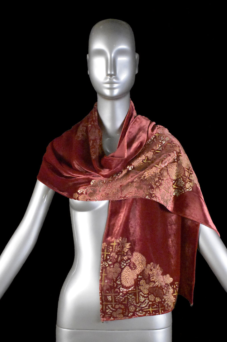 Fortuny printed velvet scarf with Murano glass beads
