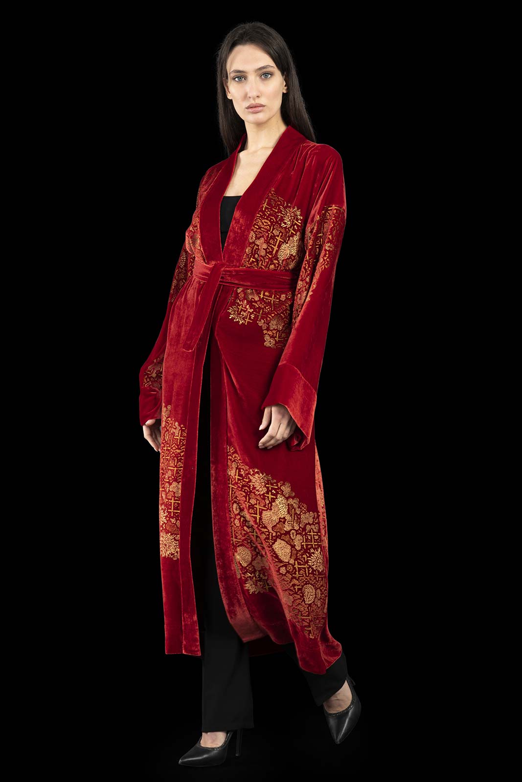 Venetia Studium printed velvet long evening coat