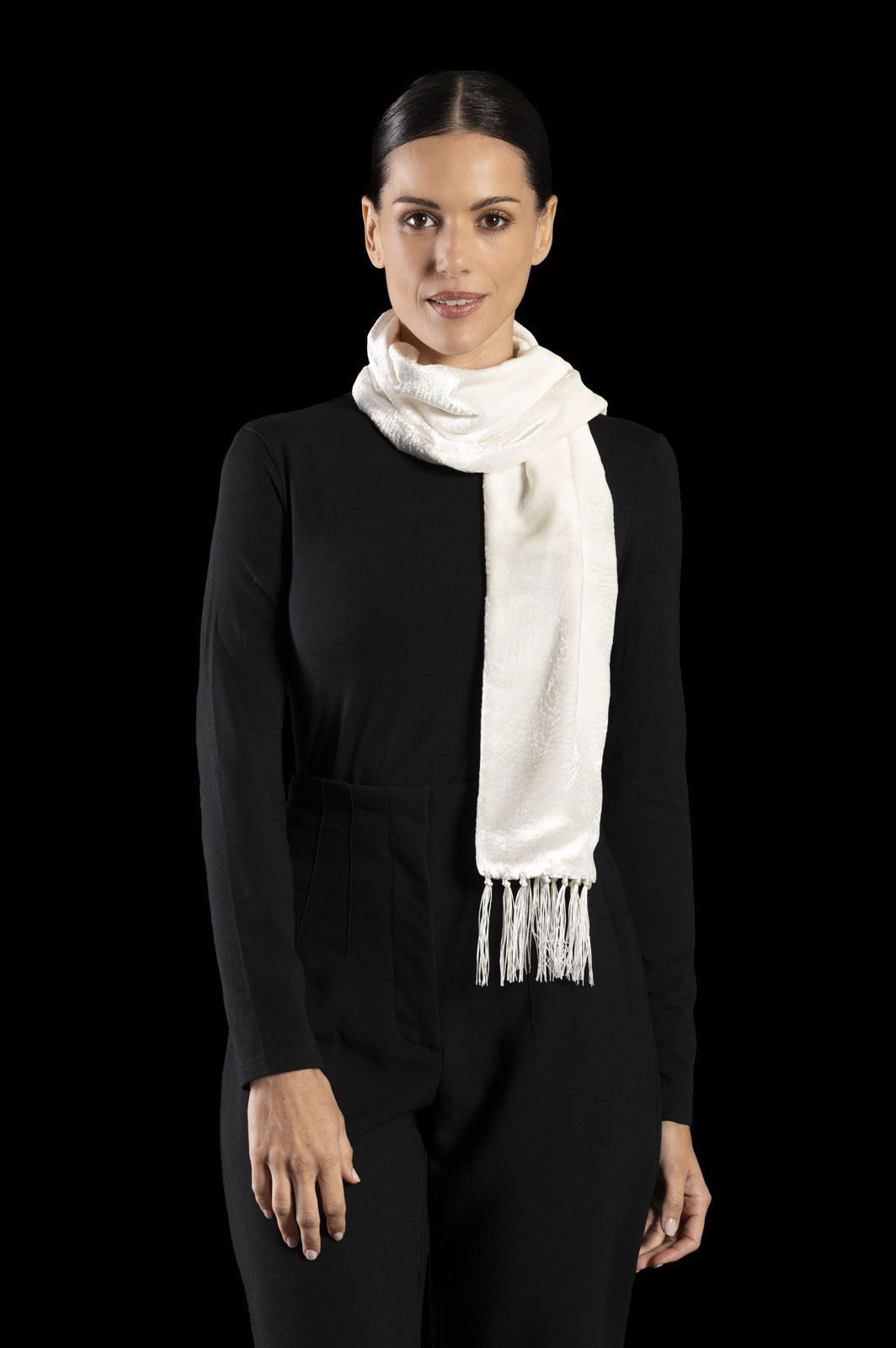 Fortuny furrowed velvet scarf with fringes