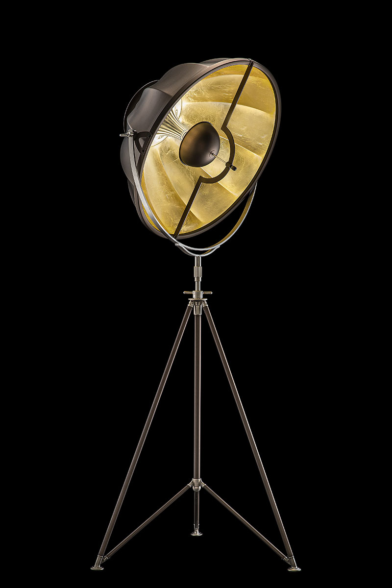 Fortuny Studio 63 floor tripod lamp brown and gold leaf