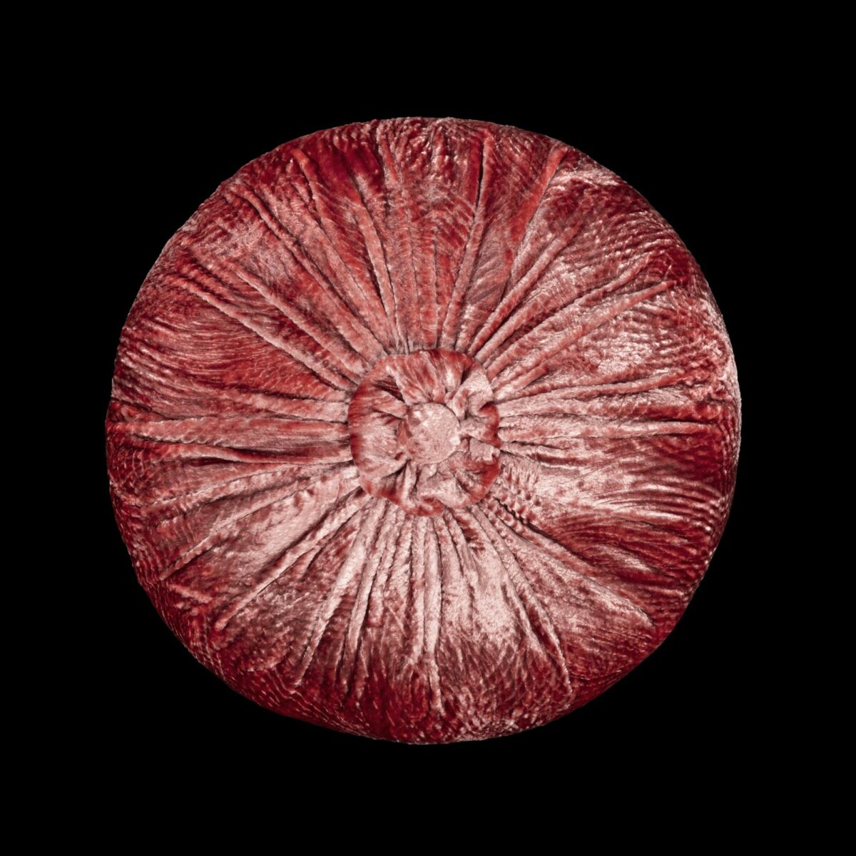 Furrowed velvet round cushion