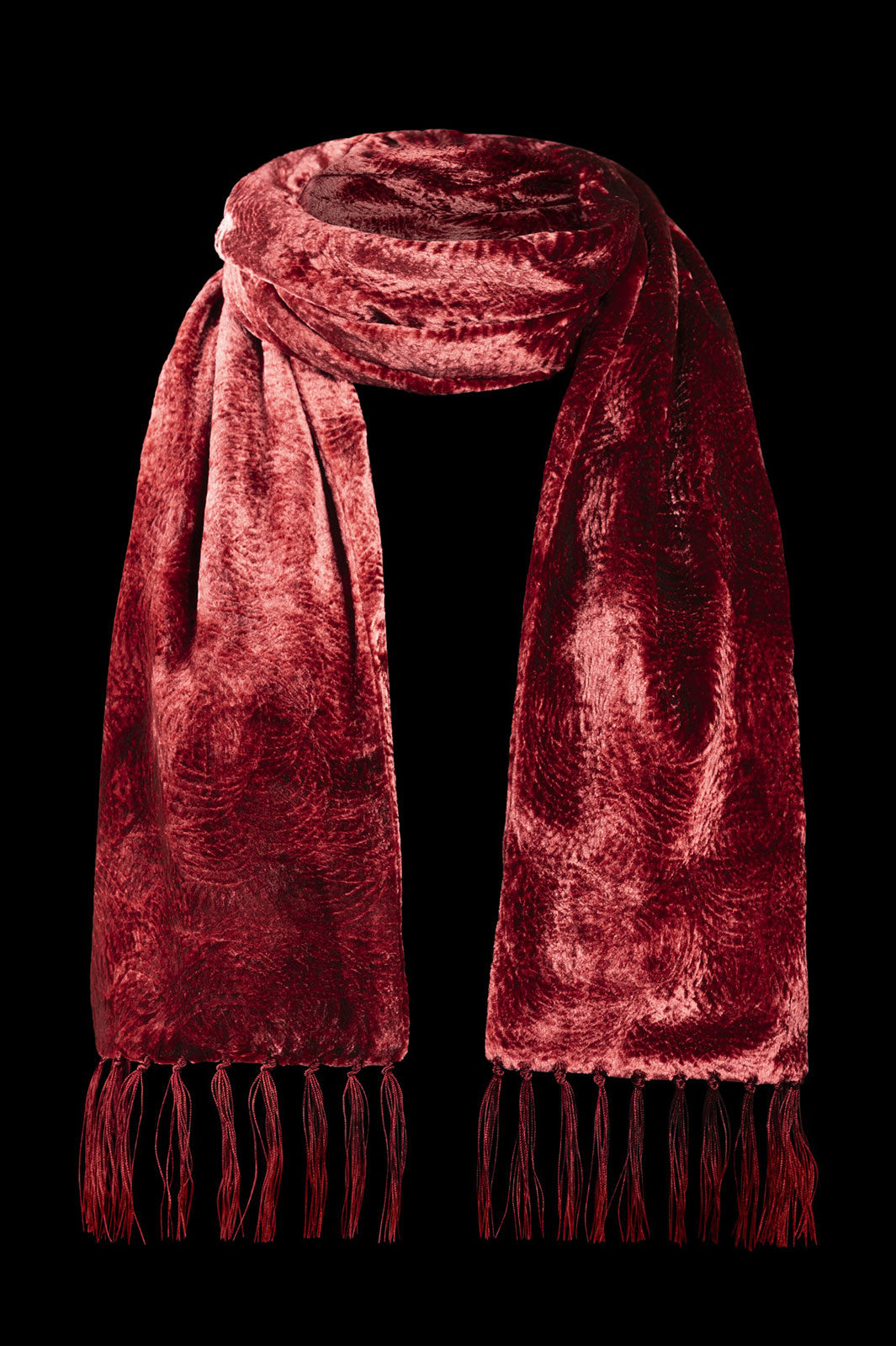 Fortuny furrowed velvet scarf with fringes