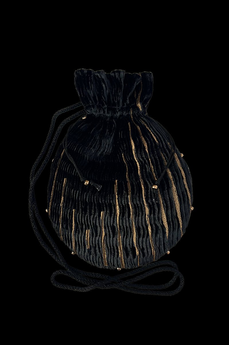 Fortuny Praline velvet bag | Righe Black — back view