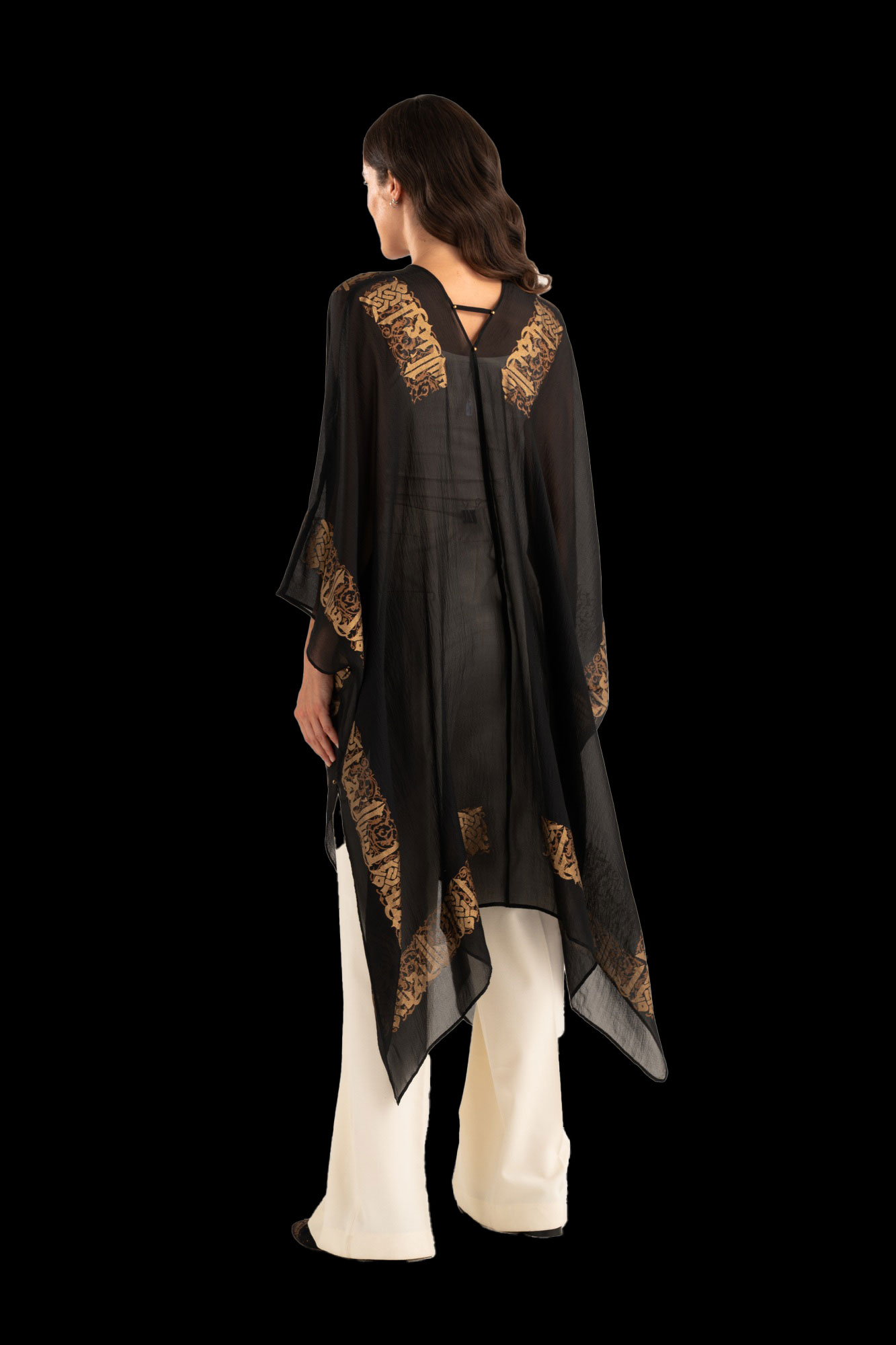 Esther Evening Coat in Crepe Georgette | Arabo Black