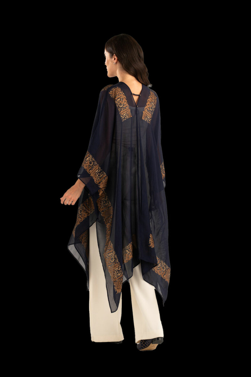 Esther Evening Coat in Crepe Georgette | Arabo Navy