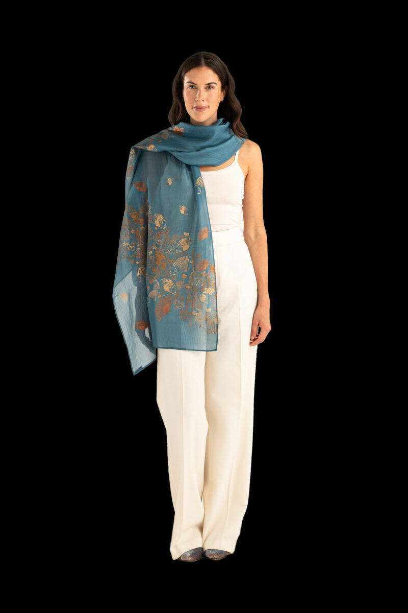 Crepe Georgette Scarf | Ventagli Light Teal